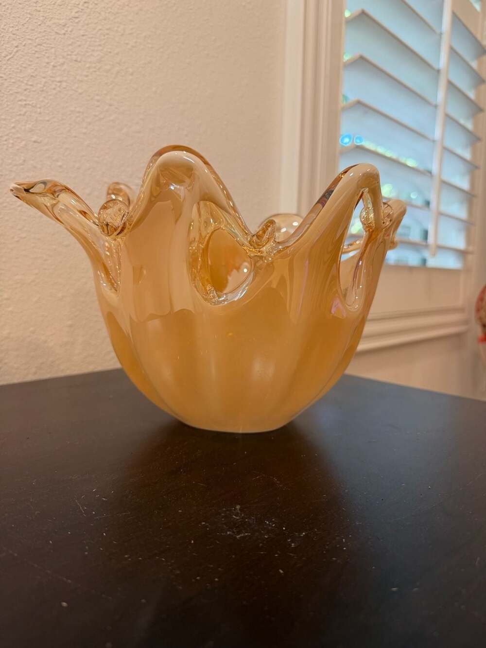 Murano Art Glass Bowl Iridescent Golden Peach Luster